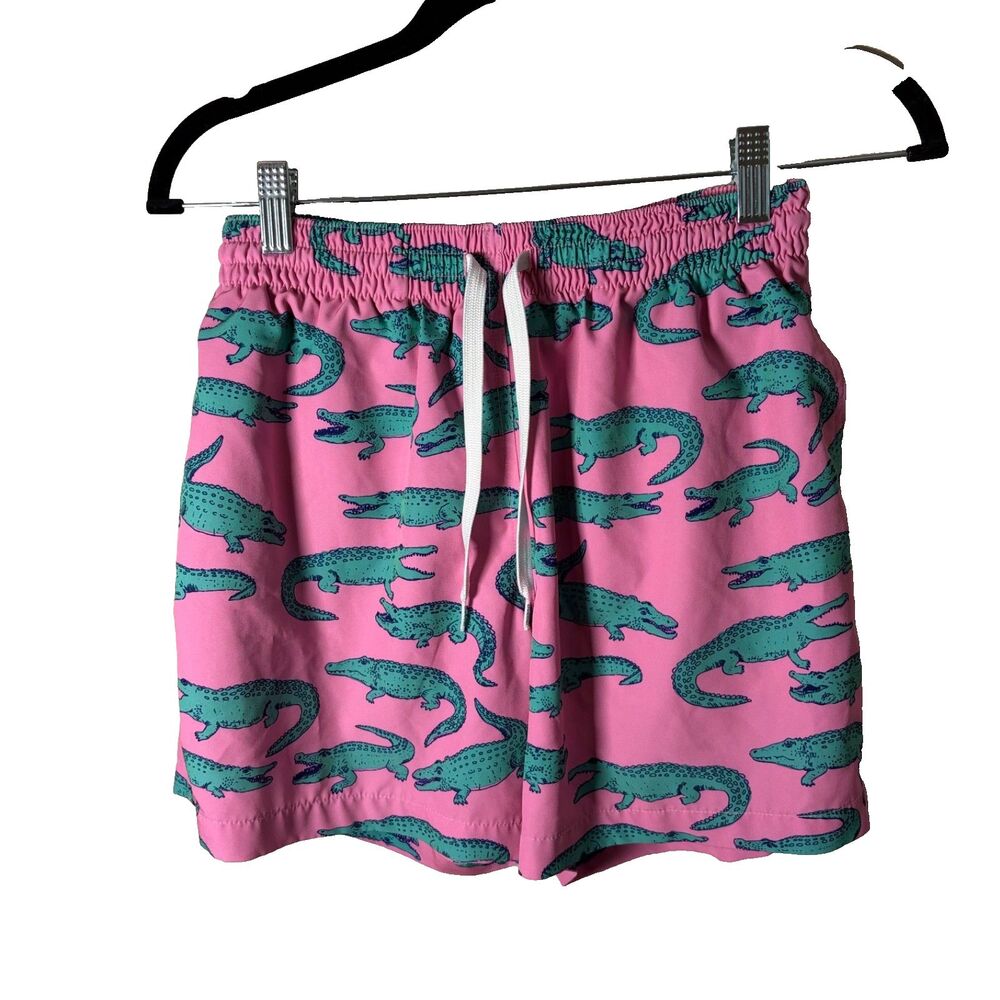 Chubbies Swim Shorts Men's Small Pink Alligator Crocodile Printed Mesh Lined